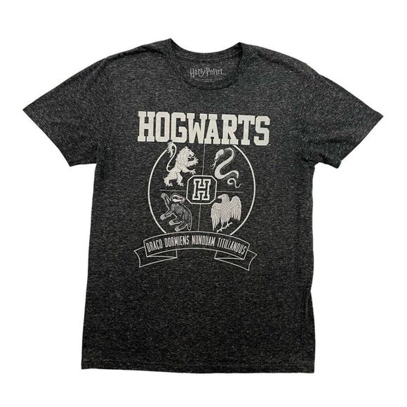 Harry Potter Hogwarts T Shirt Medium Heather Grey Graphic Short Sleeve Tee - Picture 1 of 8